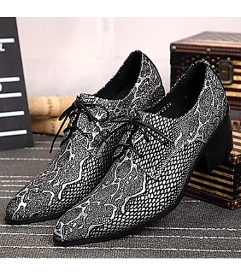 Men's Shoes   Limited Edition Oriental Temperament Nightclub/Party Top Layer Leather Oxfords Silver  